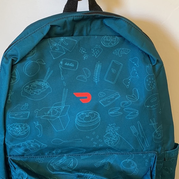 NEW• Backpack Zipper Large Cup Holders DoorDash Food Teal New School Carry On - Picture 2 of 9